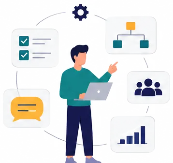 Un consultant présente un organigramme